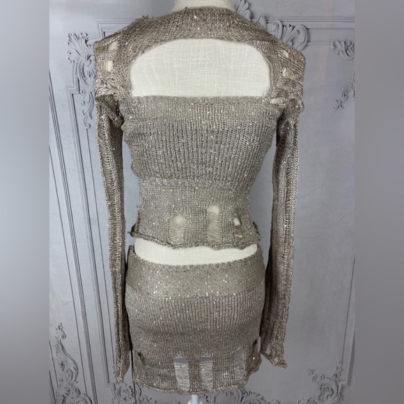 Polly Sequin Crochet Three Piece Skirt Sweater Dress Set - Picture 10 of 17